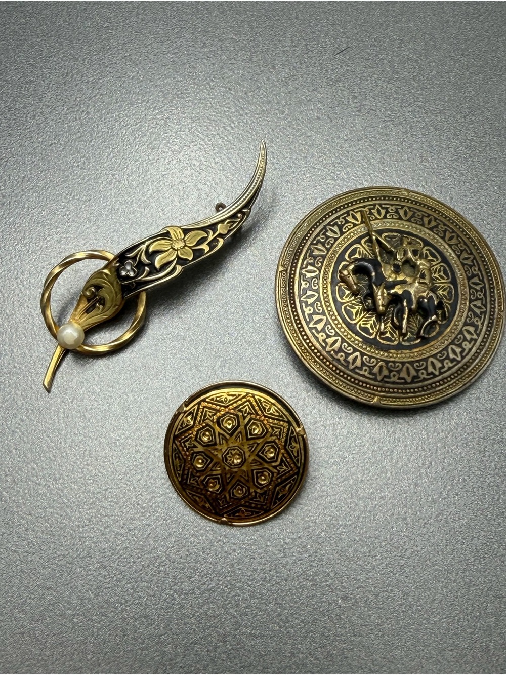 Vintage Damascene Brooches #7DA